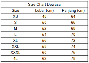 Panduan ukuran pakaian dewasa